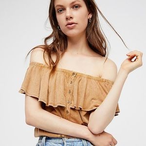 Free People Tan Off-Shoulder Crop Top